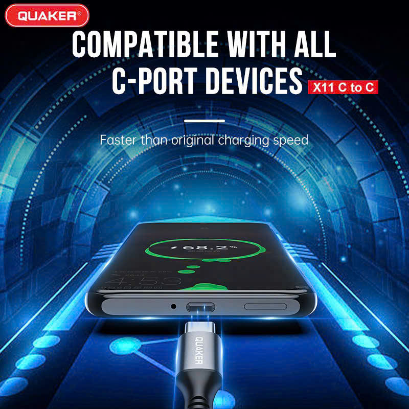 Cáp Sạc Dù Dẹt Quaker X11 Type-C to Type-C – Sạc Nhanh 60W | Dài 1M | Bền Bỉ – Truyền Dữ Liệu Ổn Định