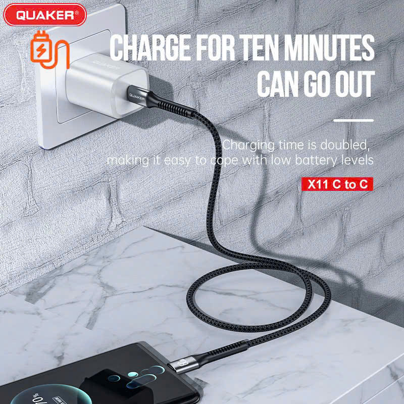 Cáp Sạc Dù Dẹt Quaker X11 Type-C to Type-C – Sạc Nhanh 60W | Dài 1M | Bền Bỉ – Truyền Dữ Liệu Ổn Định