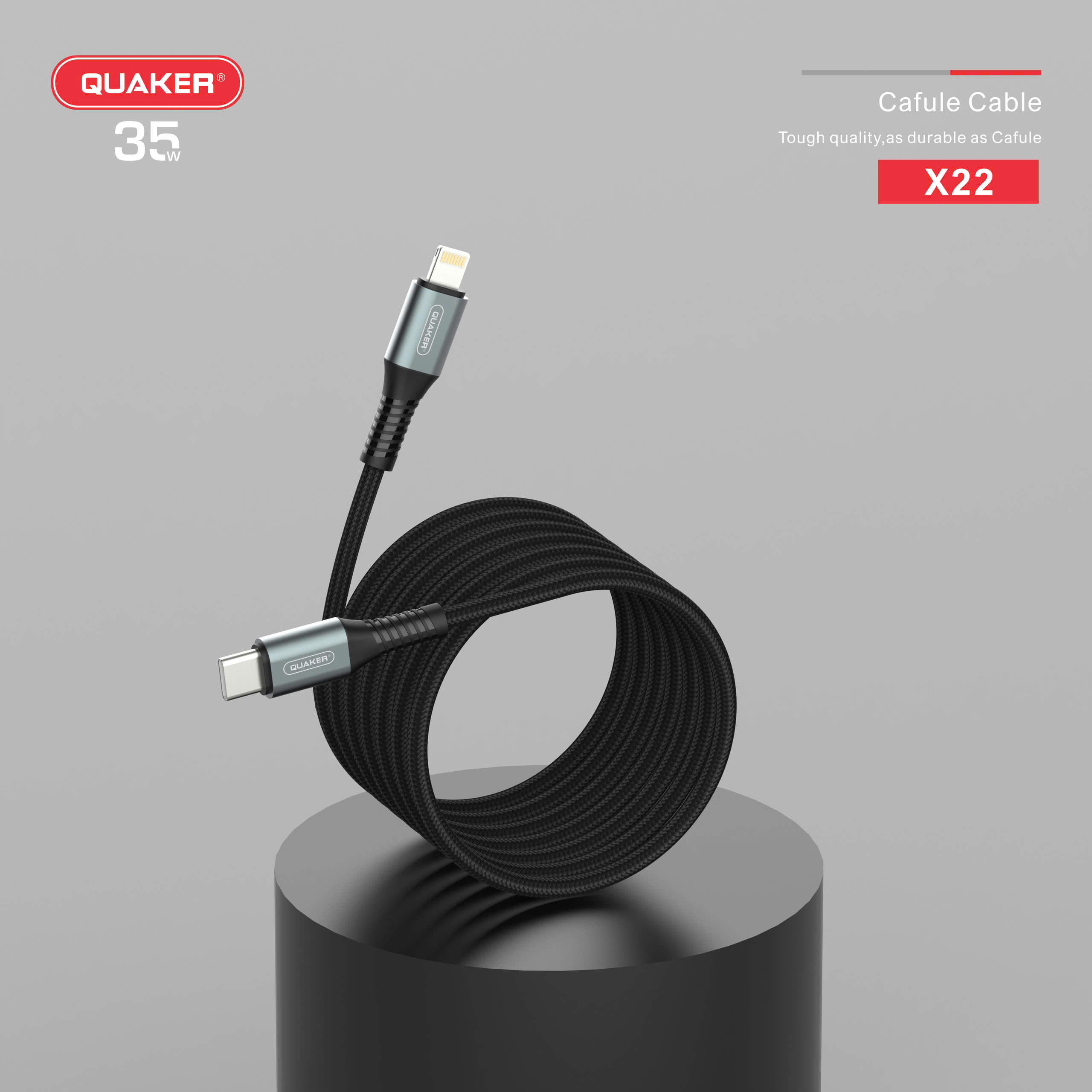 Cáp Sạc Nhanh Quaker X22 – Type-C to Lightning | 35W PD | Dài 1.2M | Siêu Bền – Truyền Dữ Liệu Ổn Định