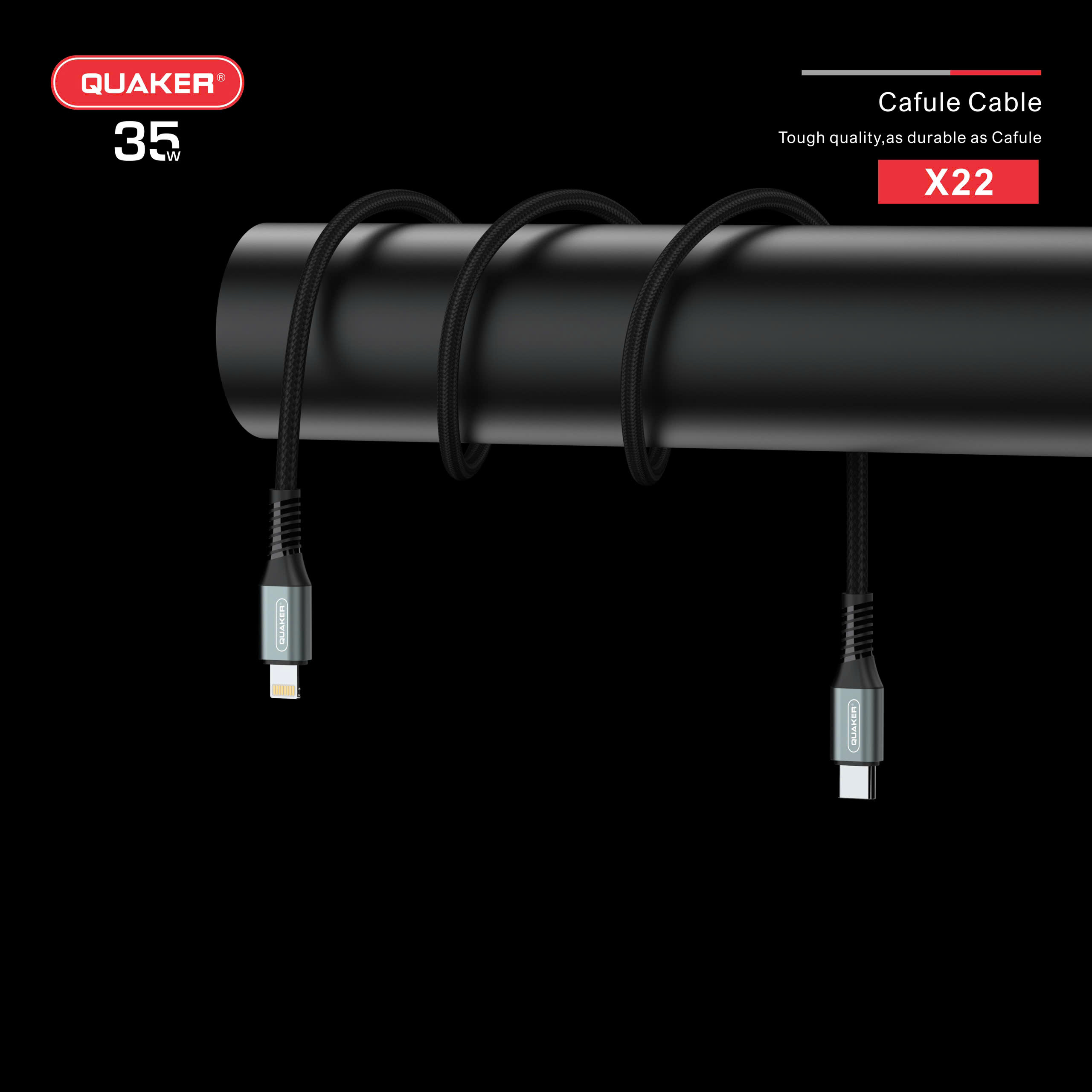 Cáp Sạc Nhanh Quaker X22 – Type-C to Lightning | 35W PD | Dài 1.2M | Siêu Bền – Truyền Dữ Liệu Ổn Định
