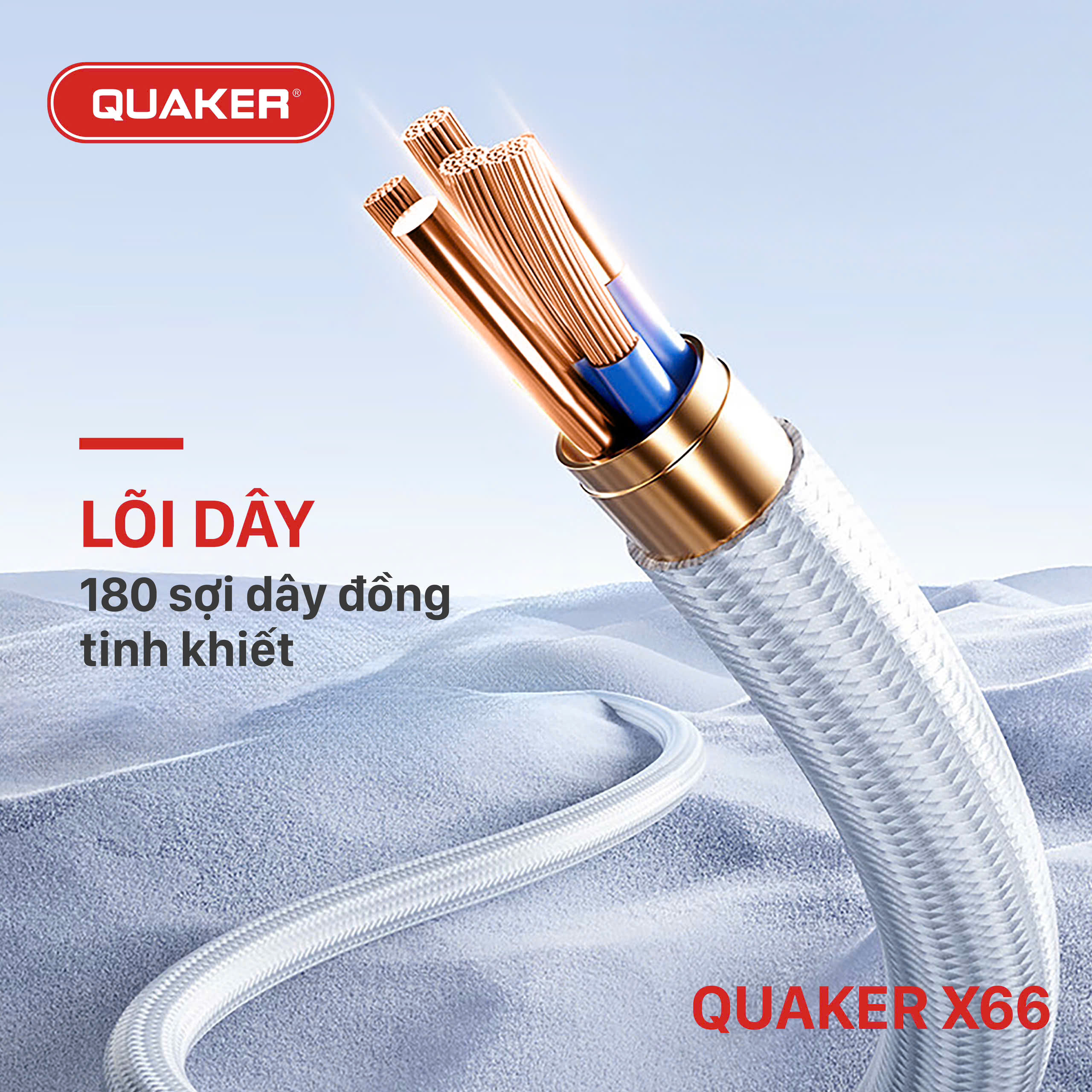 Cáp Sạc Dù Quaker X66 – Dài 1M | Lõi Đồng Tinh Khiết | Chip An Toàn | Kết Nối Ổn Định