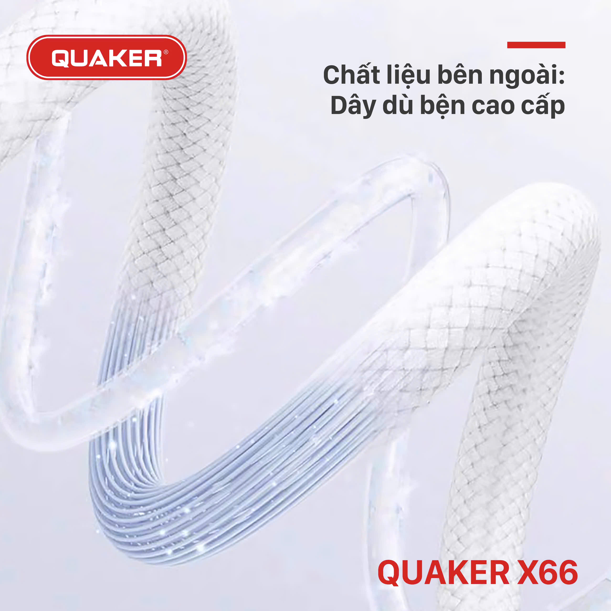 Cáp Sạc Dù Quaker X66 – Dài 1M | Lõi Đồng Tinh Khiết | Chip An Toàn | Kết Nối Ổn Định