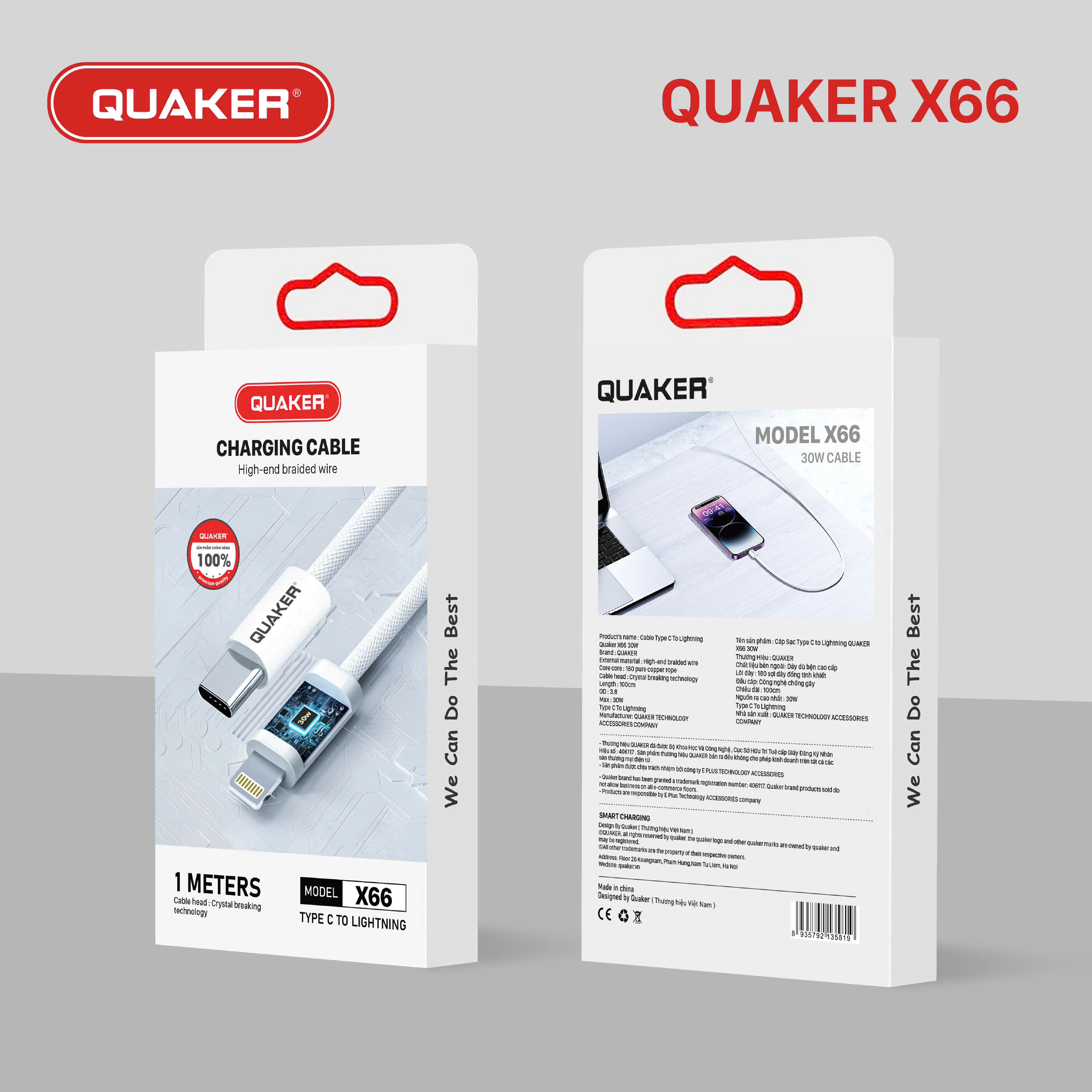 Cáp Sạc Dù Quaker X66 – Dài 1M | Lõi Đồng Tinh Khiết | Chip An Toàn | Kết Nối Ổn Định