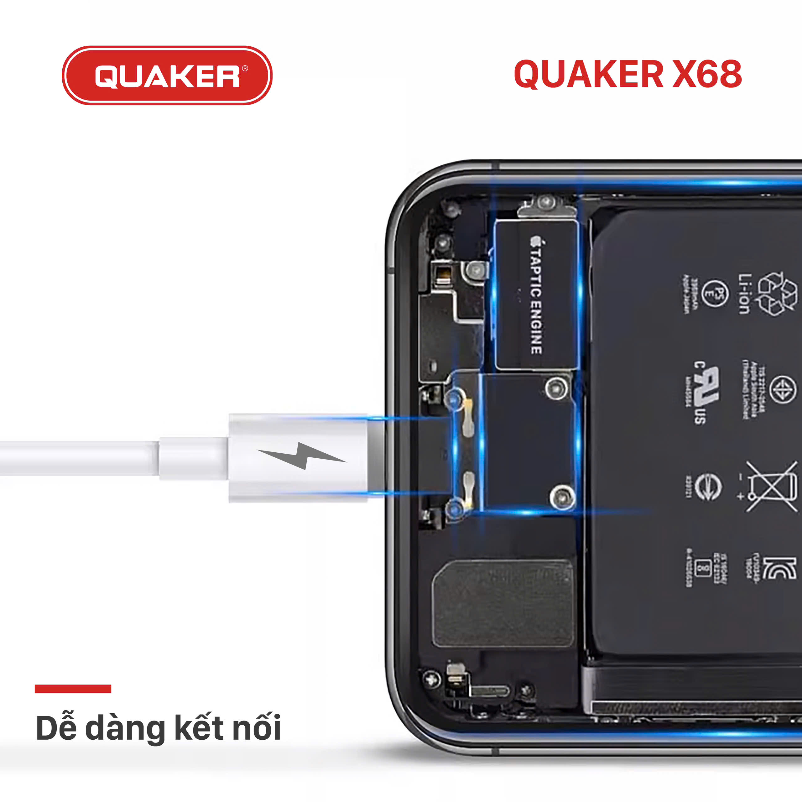 Cáp Sạc Dù Quaker X68 – Type-C to Lightning | Sạc Nhanh 60W | Dài 1M | Bọc PVC Cao Cấp – An Toàn, Bền Bỉ