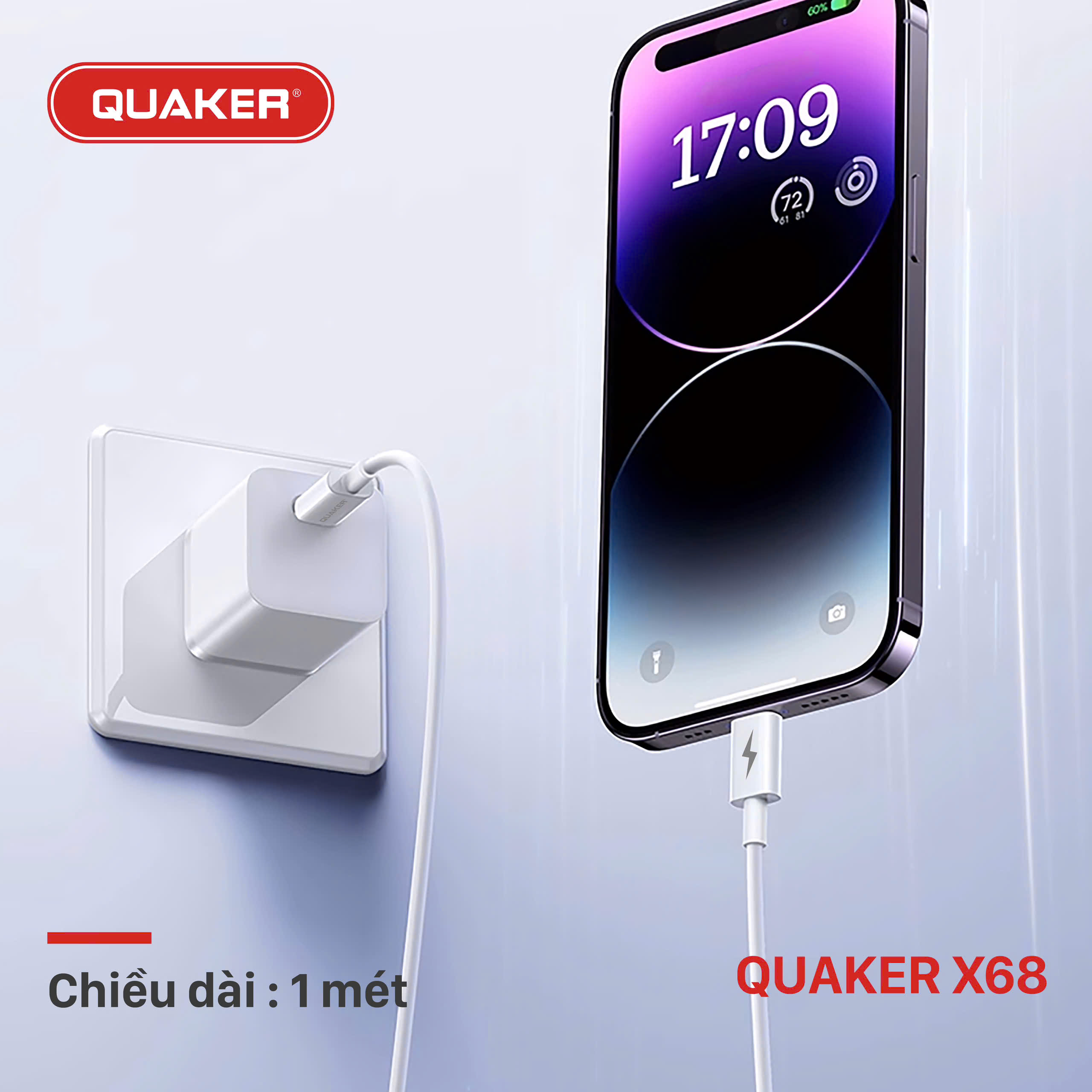 Cáp Sạc Dù Quaker X68 – Type-C to Lightning | Sạc Nhanh 60W | Dài 1M | Bọc PVC Cao Cấp – An Toàn, Bền Bỉ