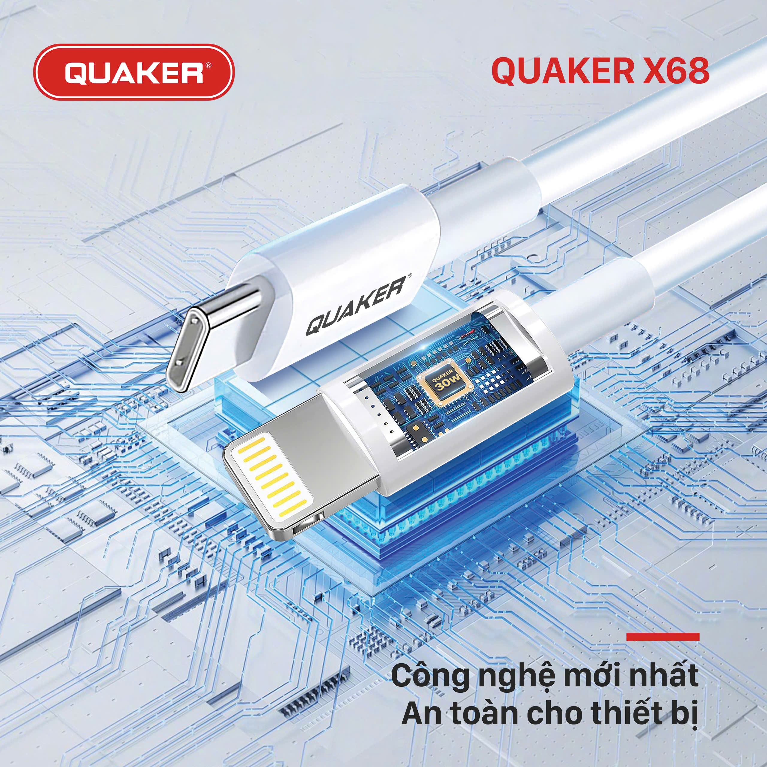 Cáp Sạc Dù Quaker X68 – Type-C to Lightning | Sạc Nhanh 60W | Dài 1M | Bọc PVC Cao Cấp – An Toàn, Bền Bỉ
