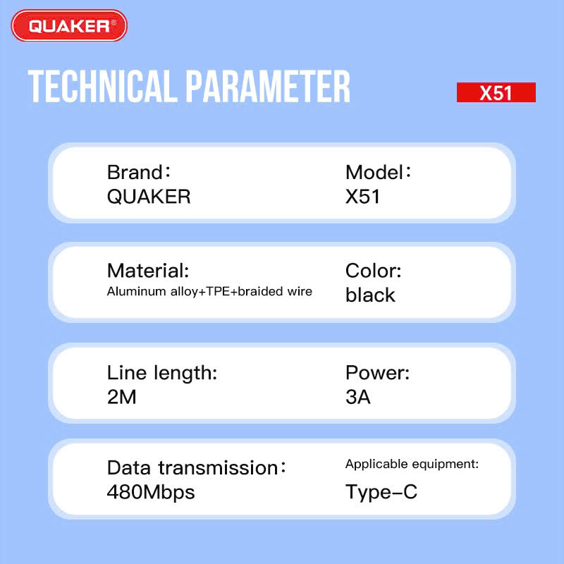 Cáp Sạc Nhanh 3A Quaker X51