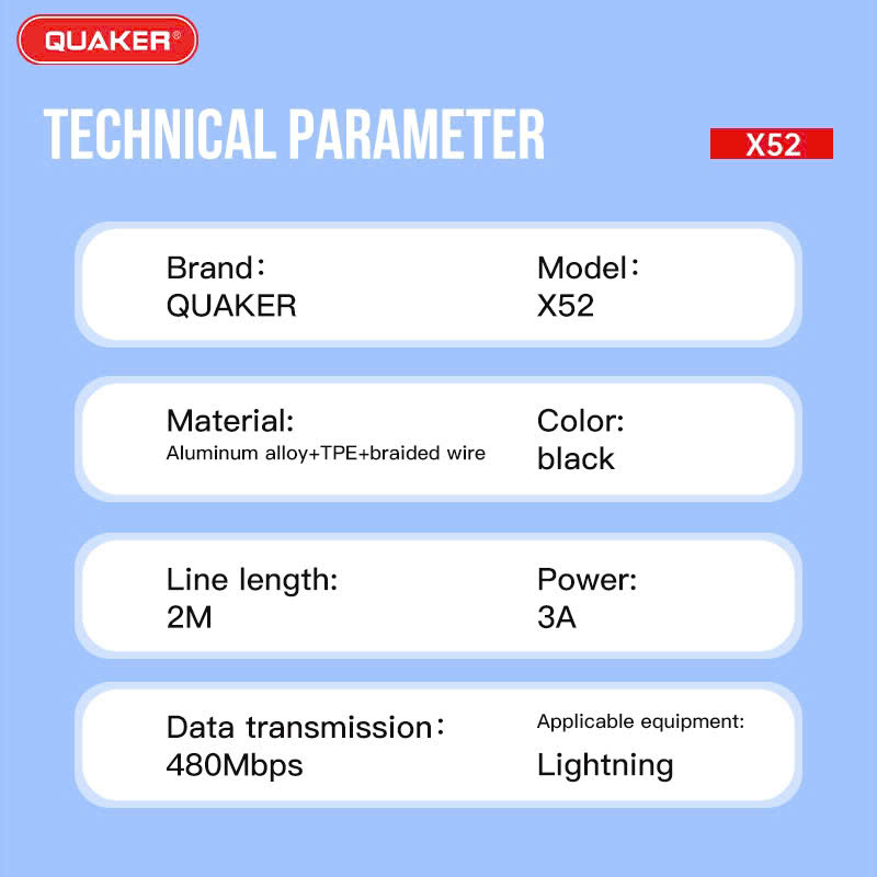 Cáp Sạc Nhanh 3A Quaker X52 2M