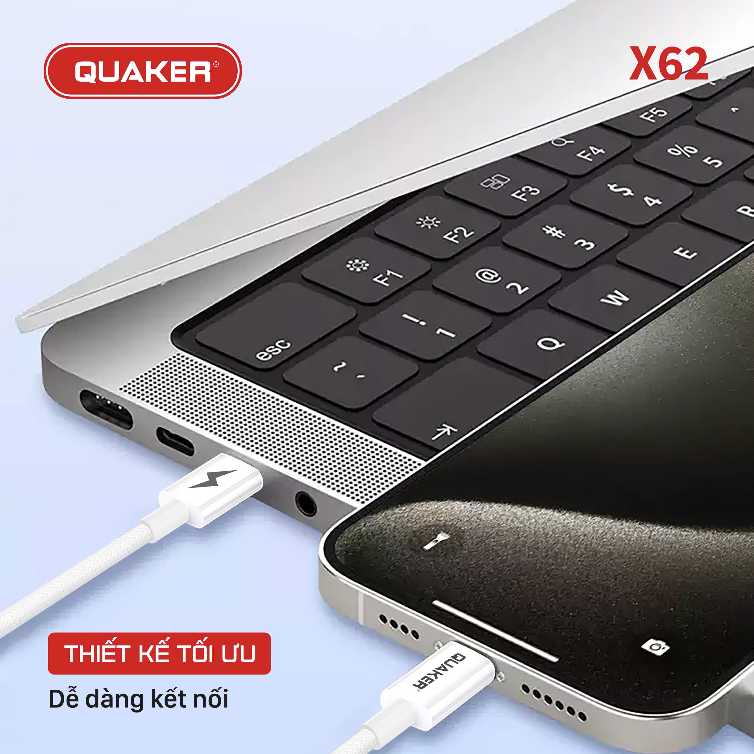 Cáp Sạc Dù Quaker X62 60W Type-C to Type-C