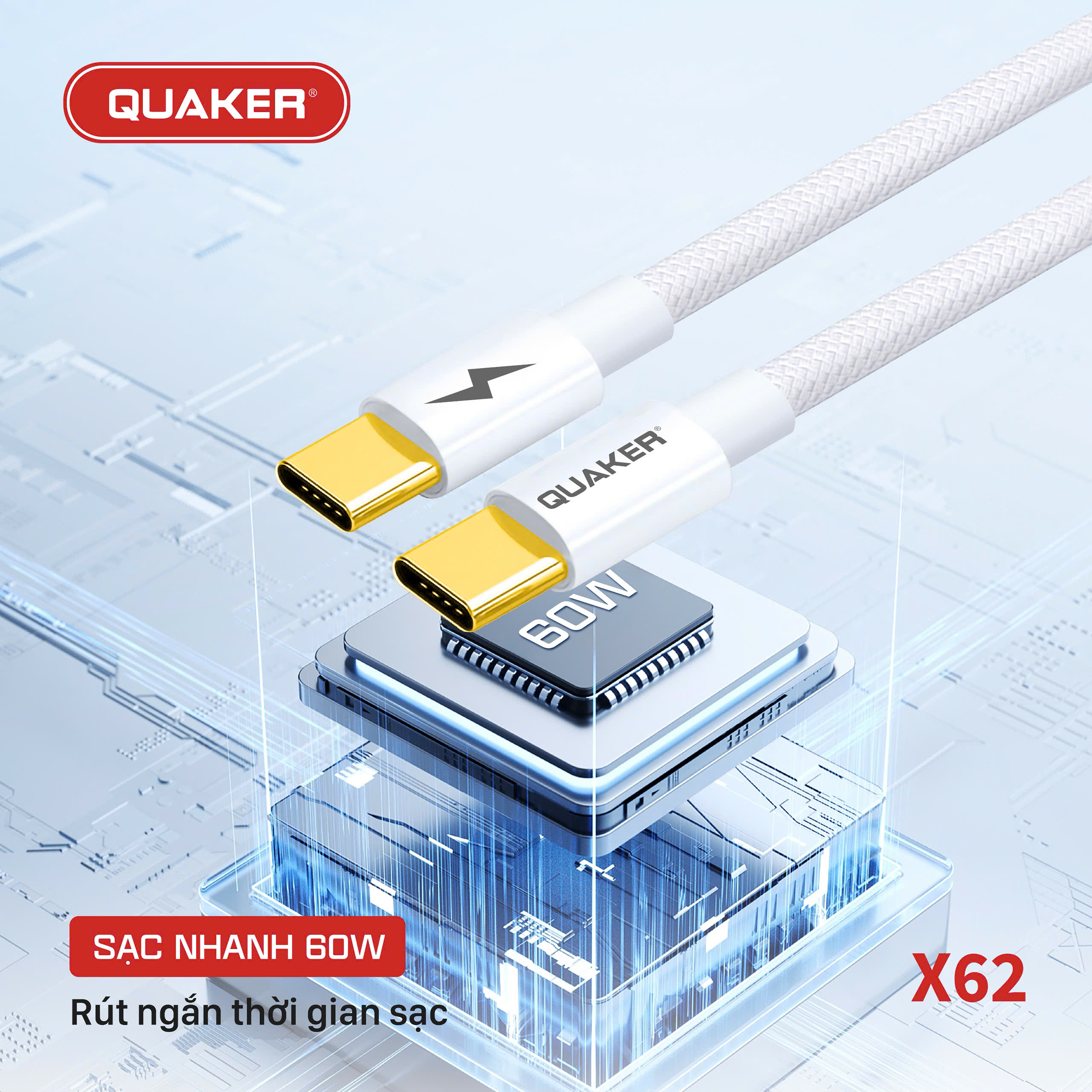 Cáp Sạc Dù Quaker X62 60W Type-C to Type-C