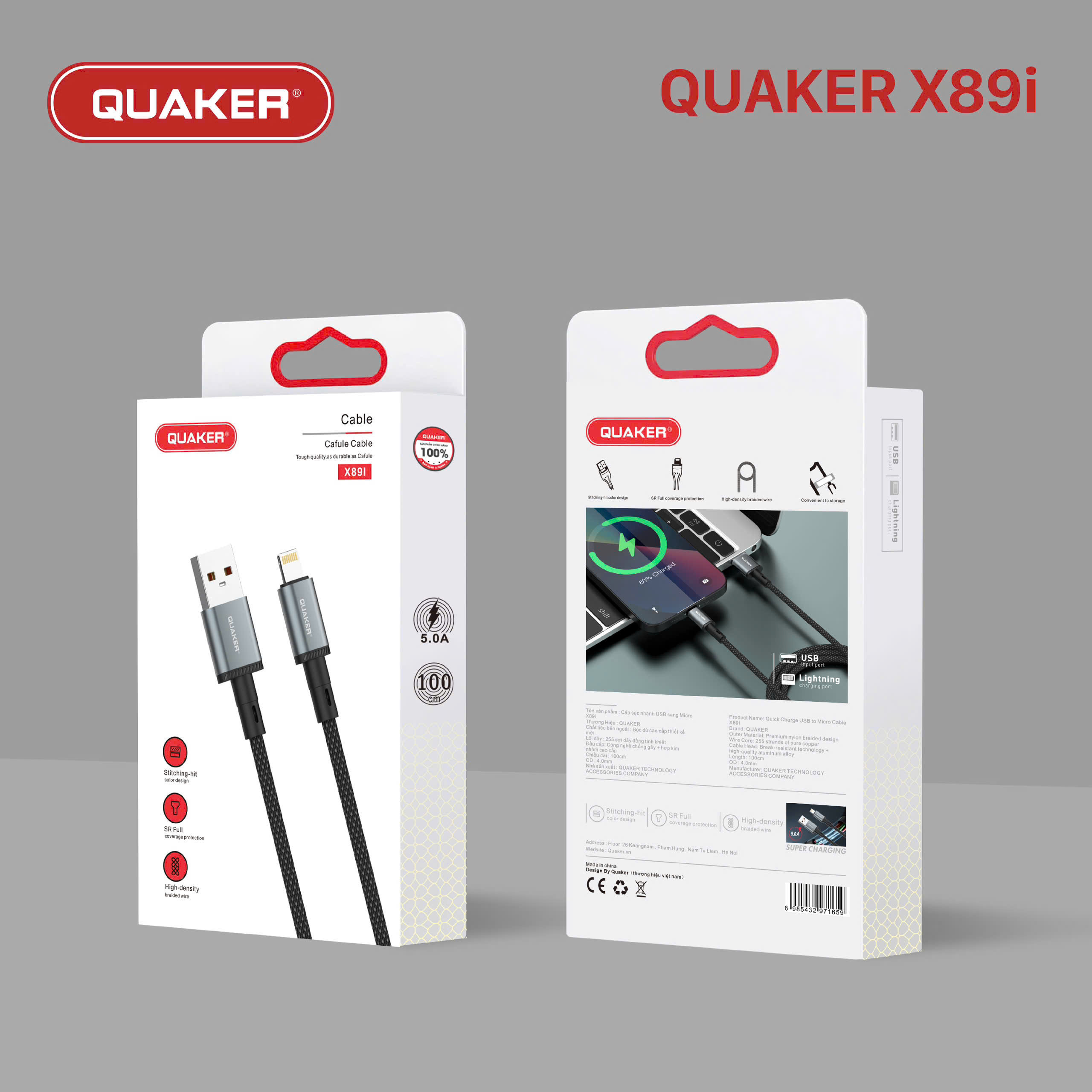 Cáp Sạc Dù Quaker X89 5A