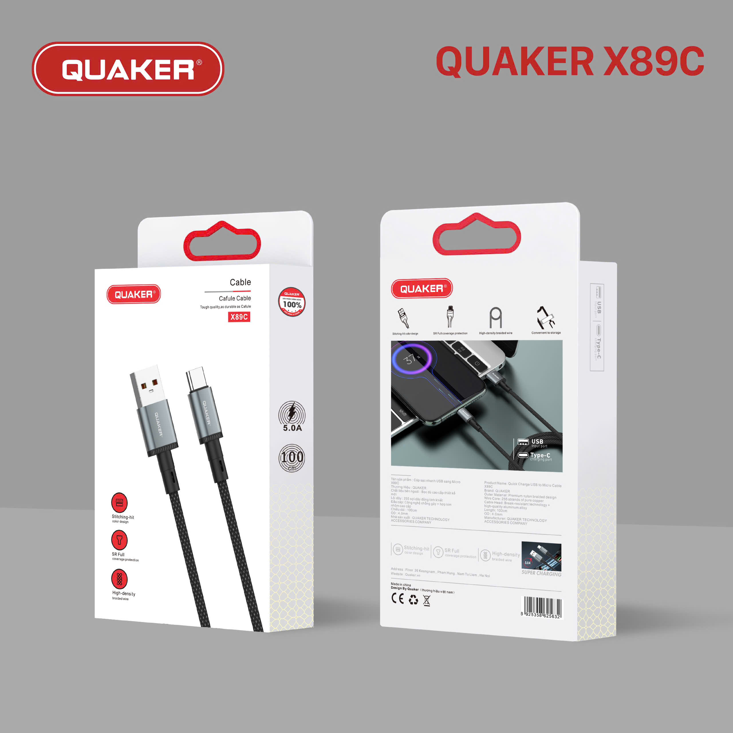 Cáp Sạc Dù Quaker X89 5A