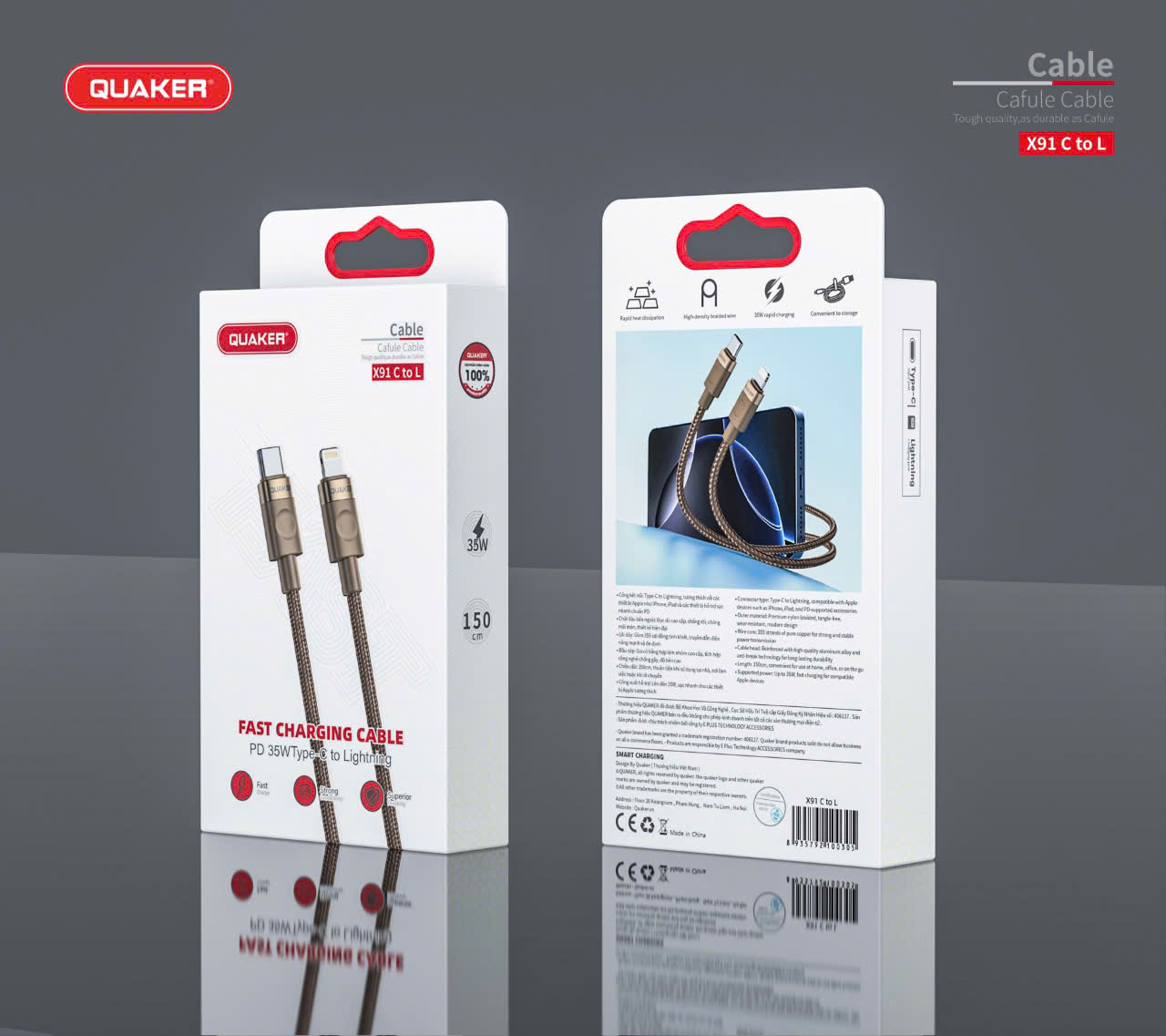 Cáp sạc Quaker X91 C to L