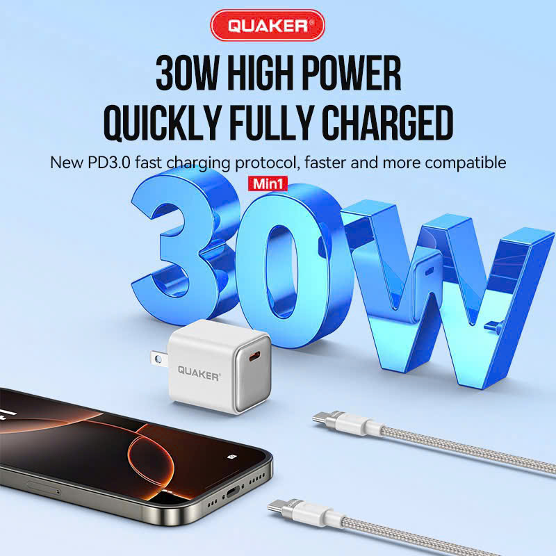 Củ Sạc Nhanh QUAKER Min1 – GaN Pro5 30W | Sạc Nhanh, An Toàn, Siêu Nhỏ Gọn