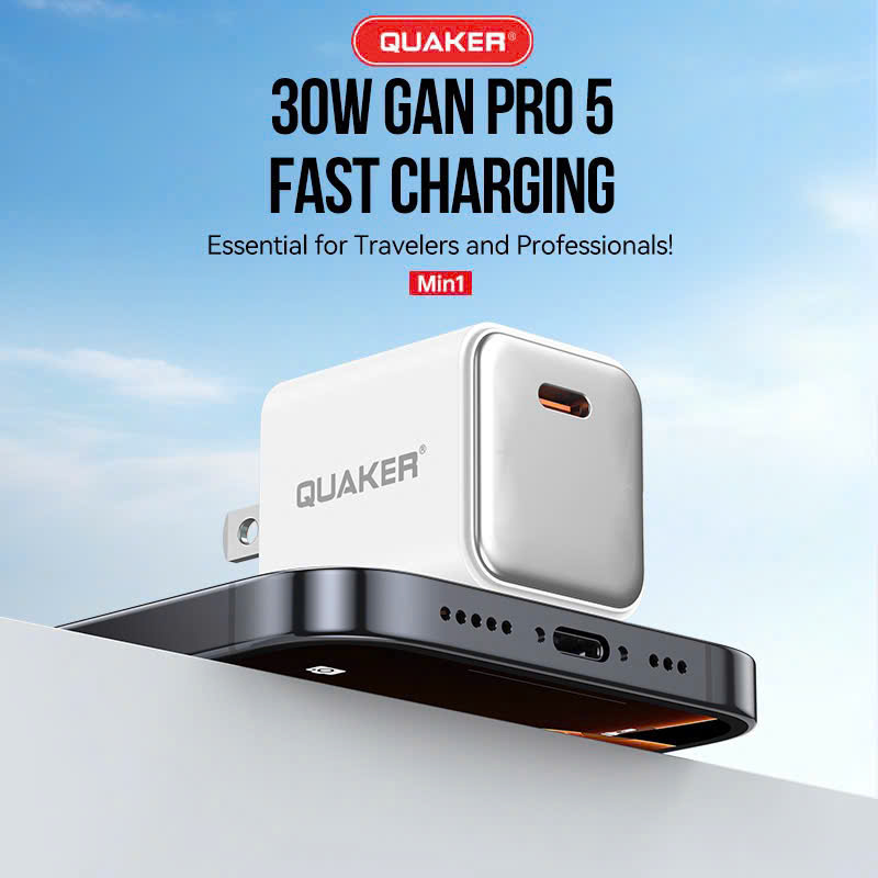 Củ Sạc Nhanh QUAKER Min1 – GaN Pro5 30W | Sạc Nhanh, An Toàn, Siêu Nhỏ Gọn