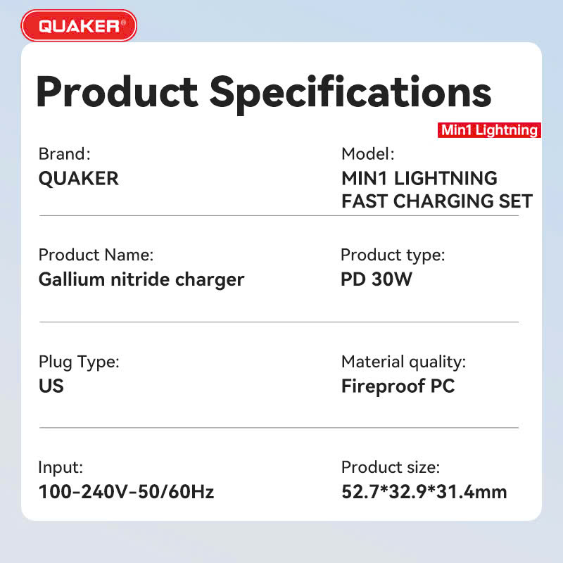 Bộ sạc nhanh Quaker Min1 Lightning – 30W GaN Pro 5 