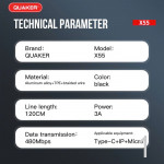 Cáp Dù Quaker 3in1 X55 - 3A